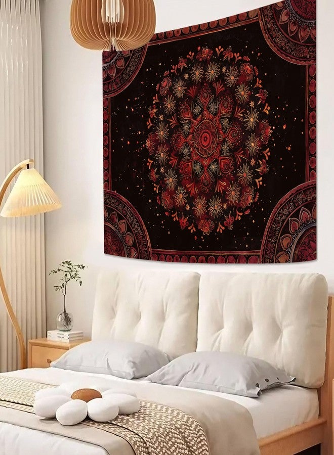 Accnicc Boho Mandala Tapestry Wall Hanging Hippie Bohemian Floral Flower Medallion Tapestry Aesthetic Small Vintage Black Red Indian Tapestries for Bedroom Living Room Dorm Decor 48 x 36 Inch - Image 2